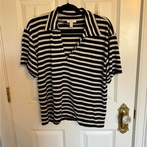 Black and White Striped Polo Shirt